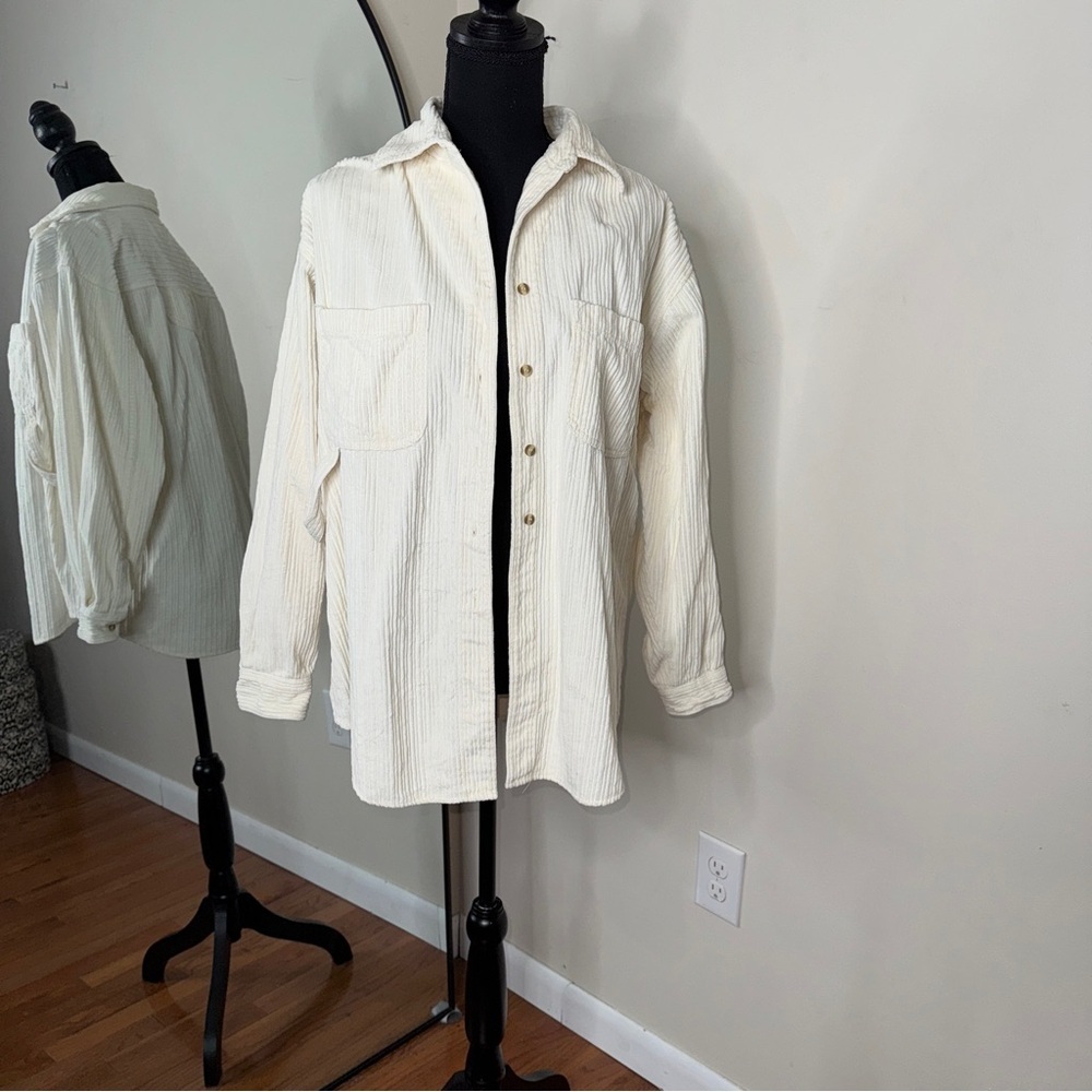 Vintage90s At Last Jeanwear Ivory Oversized Corduroy Shacket Shirt Jacket L